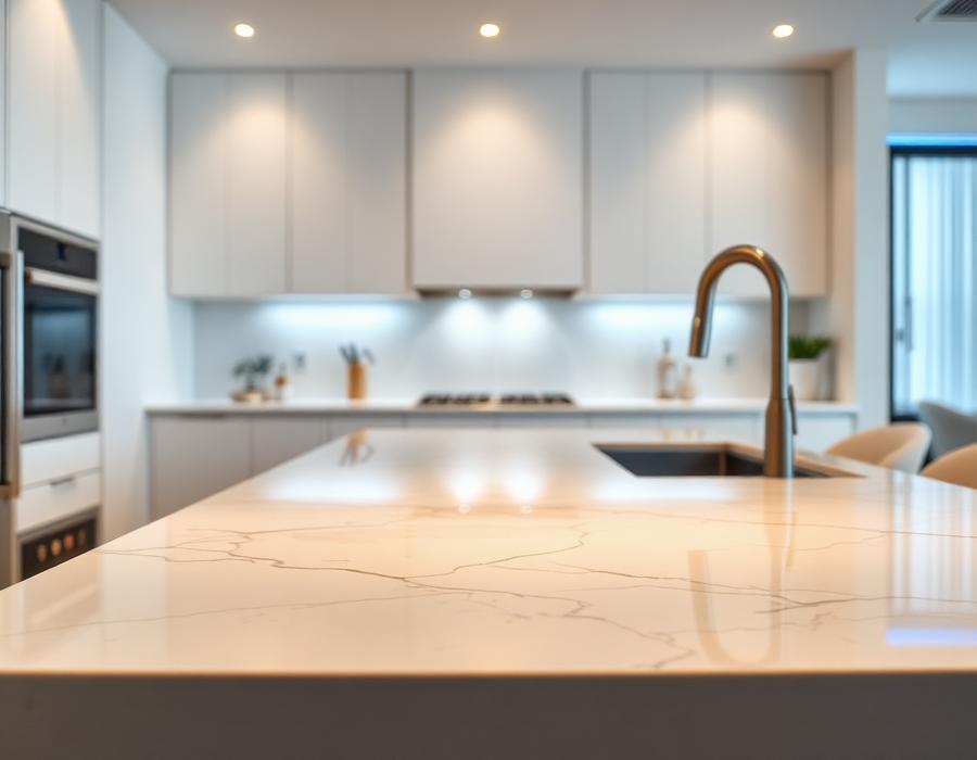Bancada de mármore em cozinha moderna